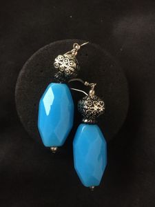Blue Faceted glass chalcedony Dangle Earrings
