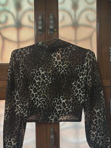 Leopard Print Smocked Crop Top