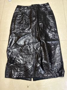 Black Faux Leather Midi Skirt