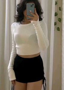 Branded White Ribbed Crop Top