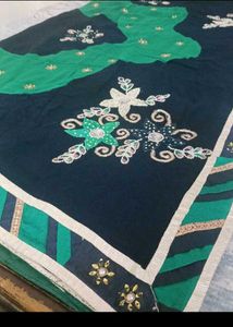 Beautiful Embellished Navy &amp; Green Saree