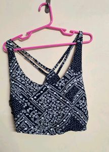 Stylish Navy & White Print Crop Top