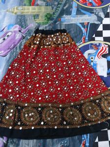 Embellished Red Ethnic Skirt