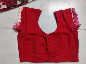 Floral Chiffon Saree with Red Blouse