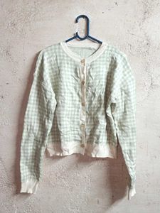 Cute Gingham Cardigan Cropped Sweater