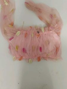 Sheer Pink Top with Appliques🌸🩰🍥
