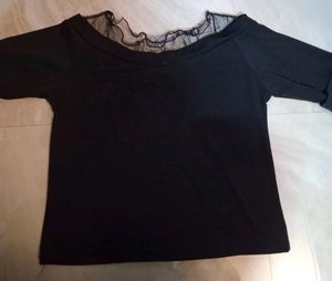 NET NECK CROP BLACK TOP