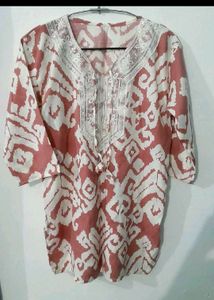 Stylish Printed Kurta with Embellished Neckline
