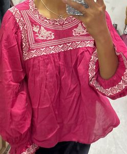 Boho Pink Embroidered Blouse