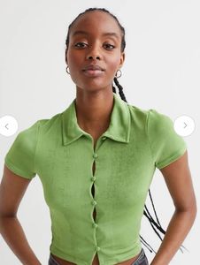 Y2K inspired H&M Lime Green Button-Up Collared Top