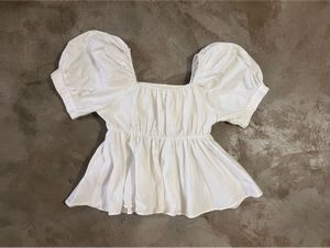 • Romantic Selkie-Style White Puff Sleeve Peplum t
