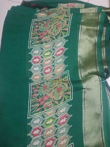 Green Saree with Floral Border