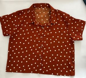 Retro Polka Dot Button-Up Crop Shirt
