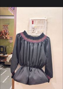 Boho Off-Shoulder Embroidered Peplum Top