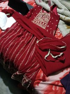 Maroon Embroidered Anarkali Suit