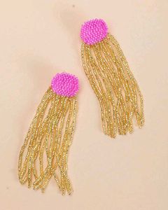 Pink & Gold Beaded Tassel Earrings💗