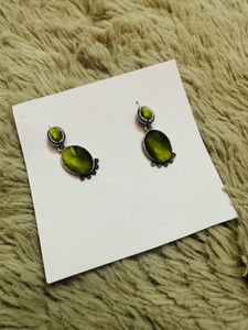 Green Oval Stone Drop Earrings
