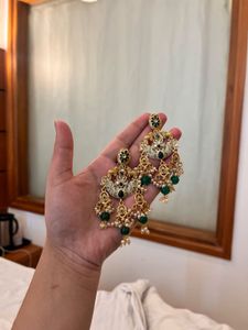Elegant Green Stone Jhumka Earrings