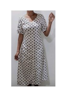 Chic Polka Dot Midi Dress puffy sleeves