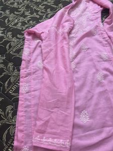 Pink chikankari kurta with white plazo
