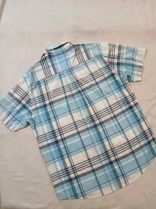 Men's Blue Checked Short Sleeve Shirt