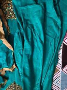 Teal &amp; Gold Embroidered Salwar Kameez
