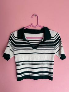 Striped Collared Cropped Top