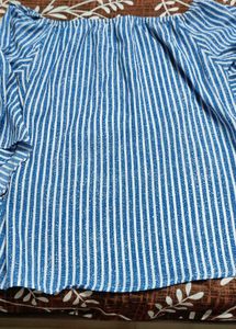 Chic Blue Striped Off-Shoulder Top