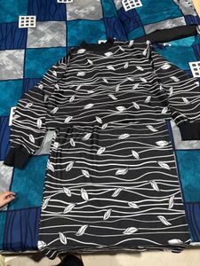 Stylish Black &amp; White Leaf Print Dress