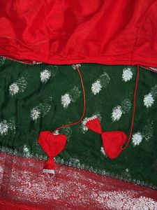 Green Silk Saree with Red Blouse