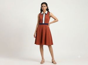 Retro Charm Rust Orange & Navy Collared Skater Dre