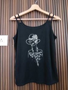 Sparkly Embellished Black Camisole Top