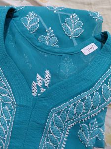 Teal / Turquoise All-Over Floral Chikankari Kurta