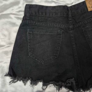 Black Denim Shorts with Bird Cage Charm