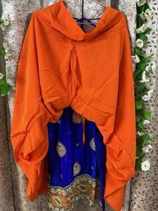 Vibrant Blue &amp; Orange Embroidered Kurta Set