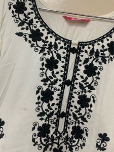 Elegant White Kurta with Black Embroidery