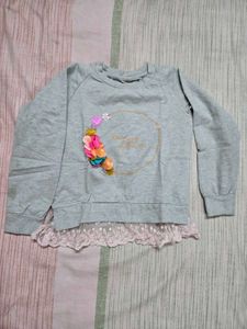 Grey Embroidered Flower Sweatshirt