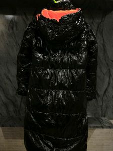 Black Puffer Coat with Neon Accents
