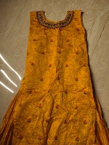 Yellow Embroidered attached Kurta Set