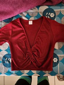 V Neck Maroon Crop Top