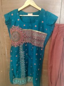 green Embroidered Kurta with Salwar