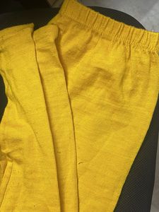 Blue Kurta set Yellow Floral details(woollen) 3 pi
