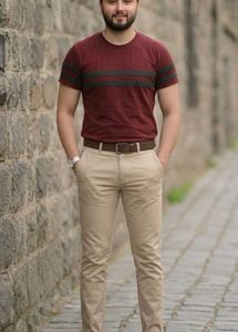 Men's Maroon Striped T-Shirt