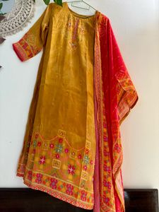Mustard embroidery suit pant Set with Dupatta