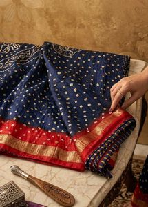 Beautiful Blue &amp; Red Bandhani Saree
