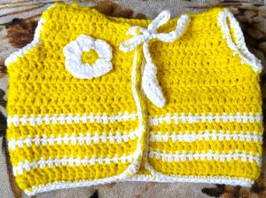 🧶Handmade Crochet Baby Cardigan– Yellow &amp; White