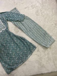 Teal Printed Kurti &amp; Pants Set
