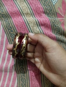 Elegant Maroon Bangles with Gold Design