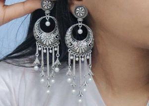 Silver Oxidized Chandbali Statement Earrings