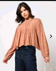 Yousta floral print pleated placket Top